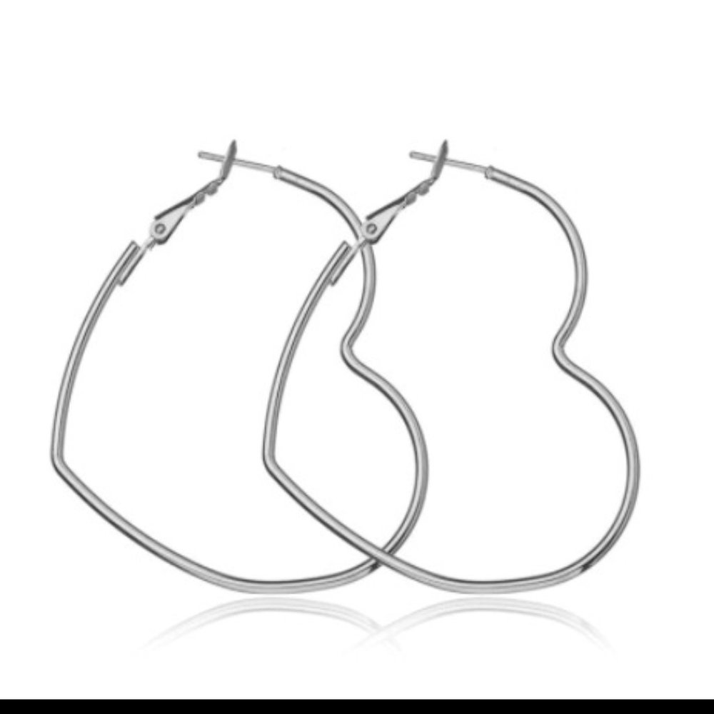 Hoop Heart Silver Earrings
